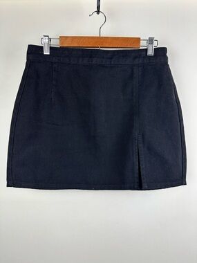 Lioness Black Mini Skirt Denim Classic Staple Front Slit Y2K Basic
